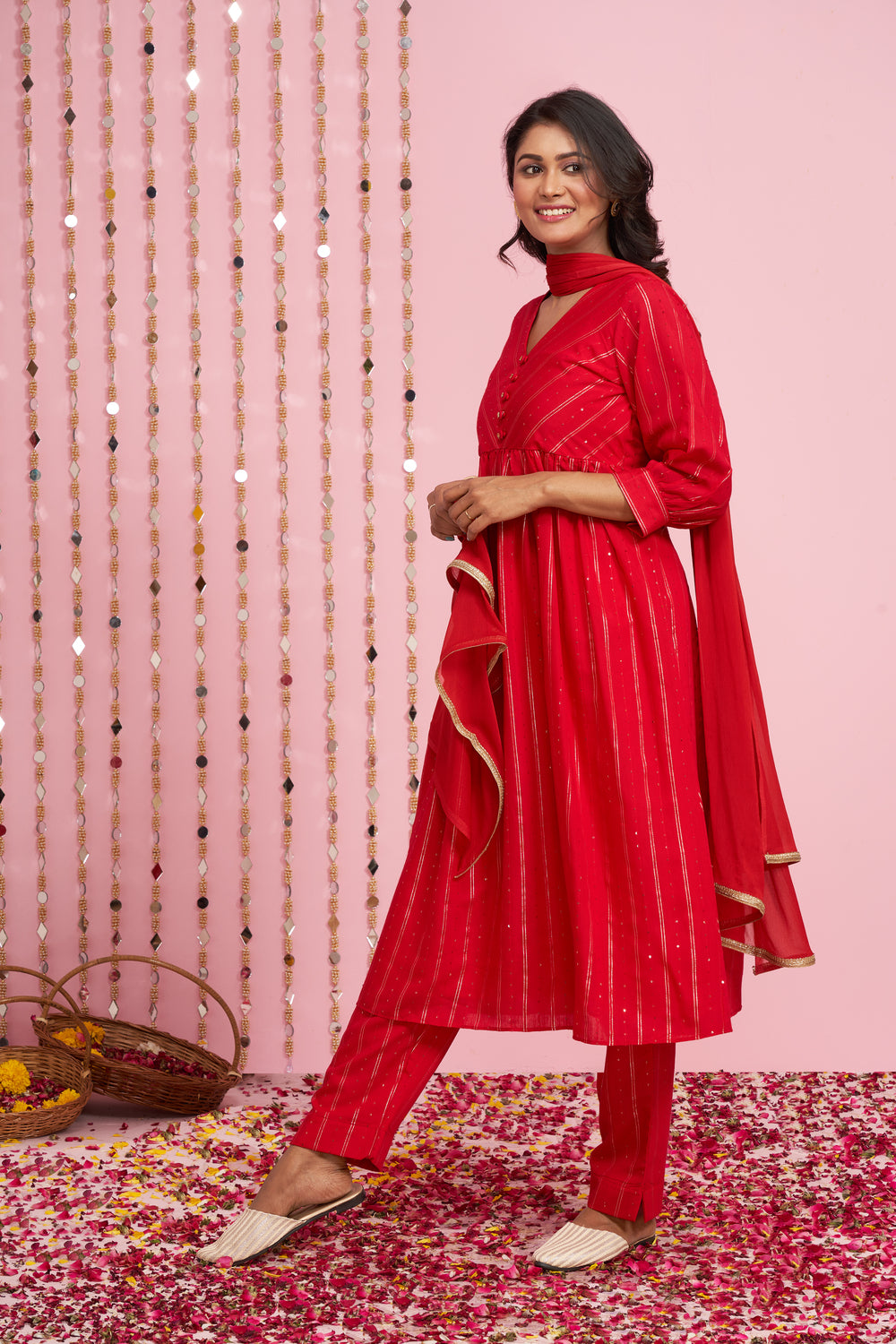 Sequence Weaved Kurti Set With Dupatta