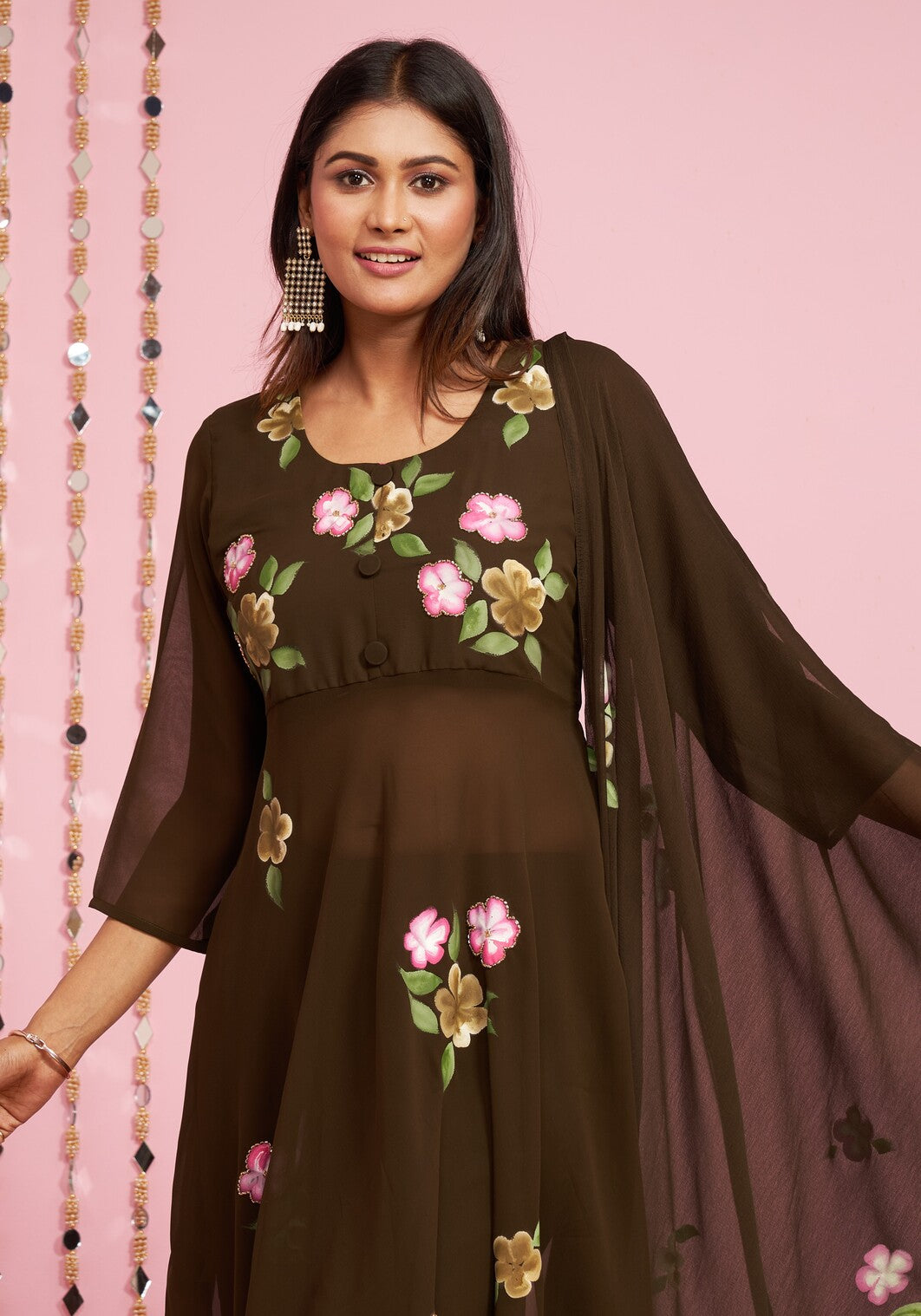 Floral Hand Painted Kurti Set With Dupatta