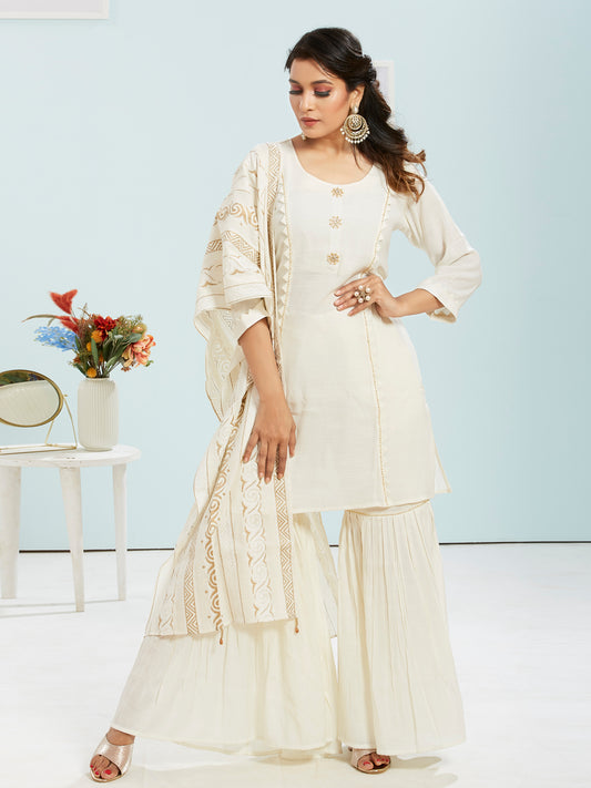 Embroidered Gharara Set With Dupatta