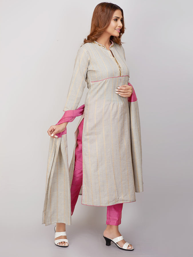 Fusion Kurti Set With Embroidery And Print