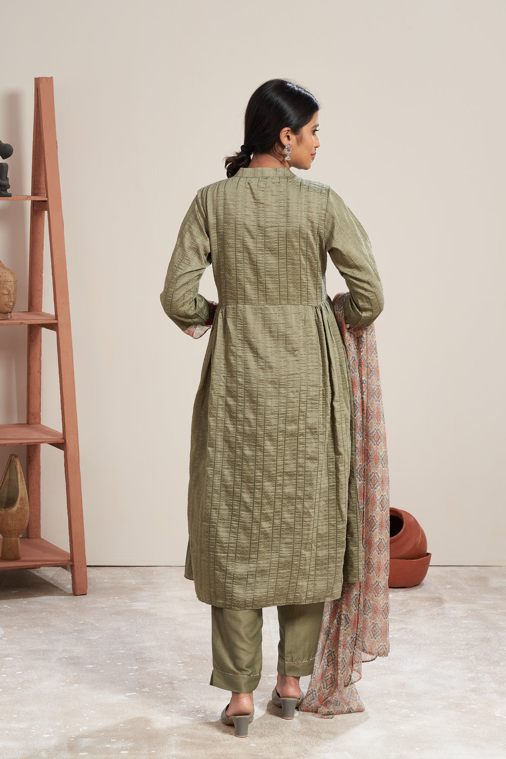 Side Pleats Kurti Set With Dupatta