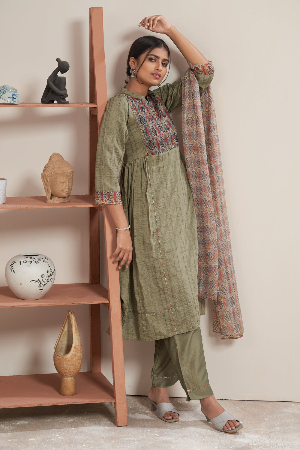 Side Pleats Kurti Set With Dupatta