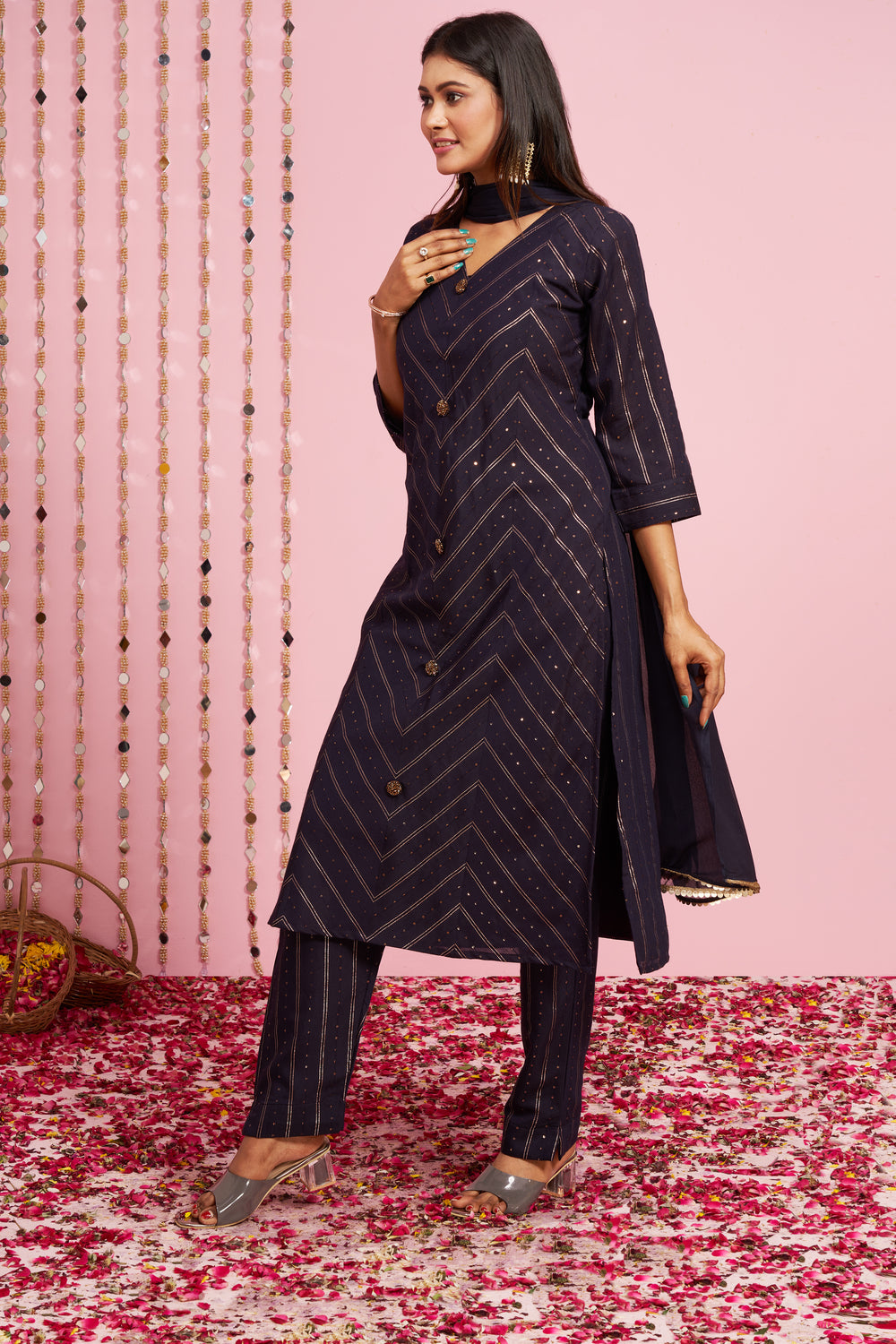Sequence Weaved Kurti Set With Dupatta
