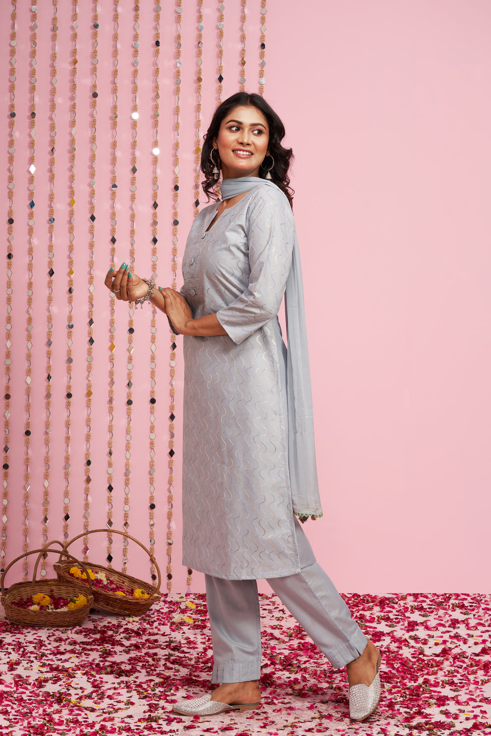Sequence Embroidered Kurti Set With Dupatta