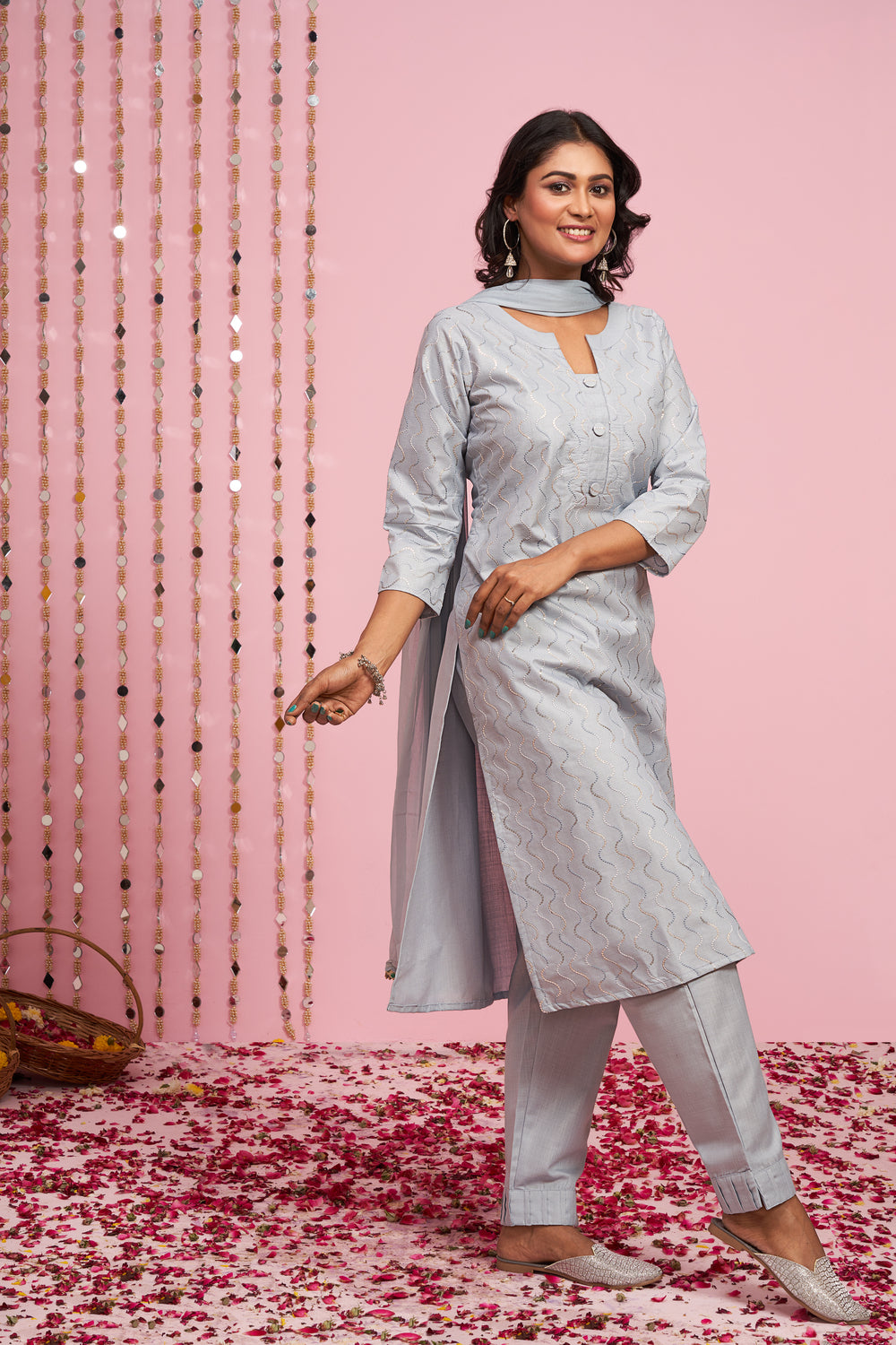 Sequence Embroidered Kurti Set With Dupatta