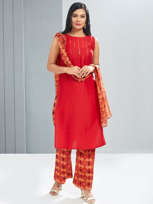Kurti with Printed Parallel Pants And Dupatta