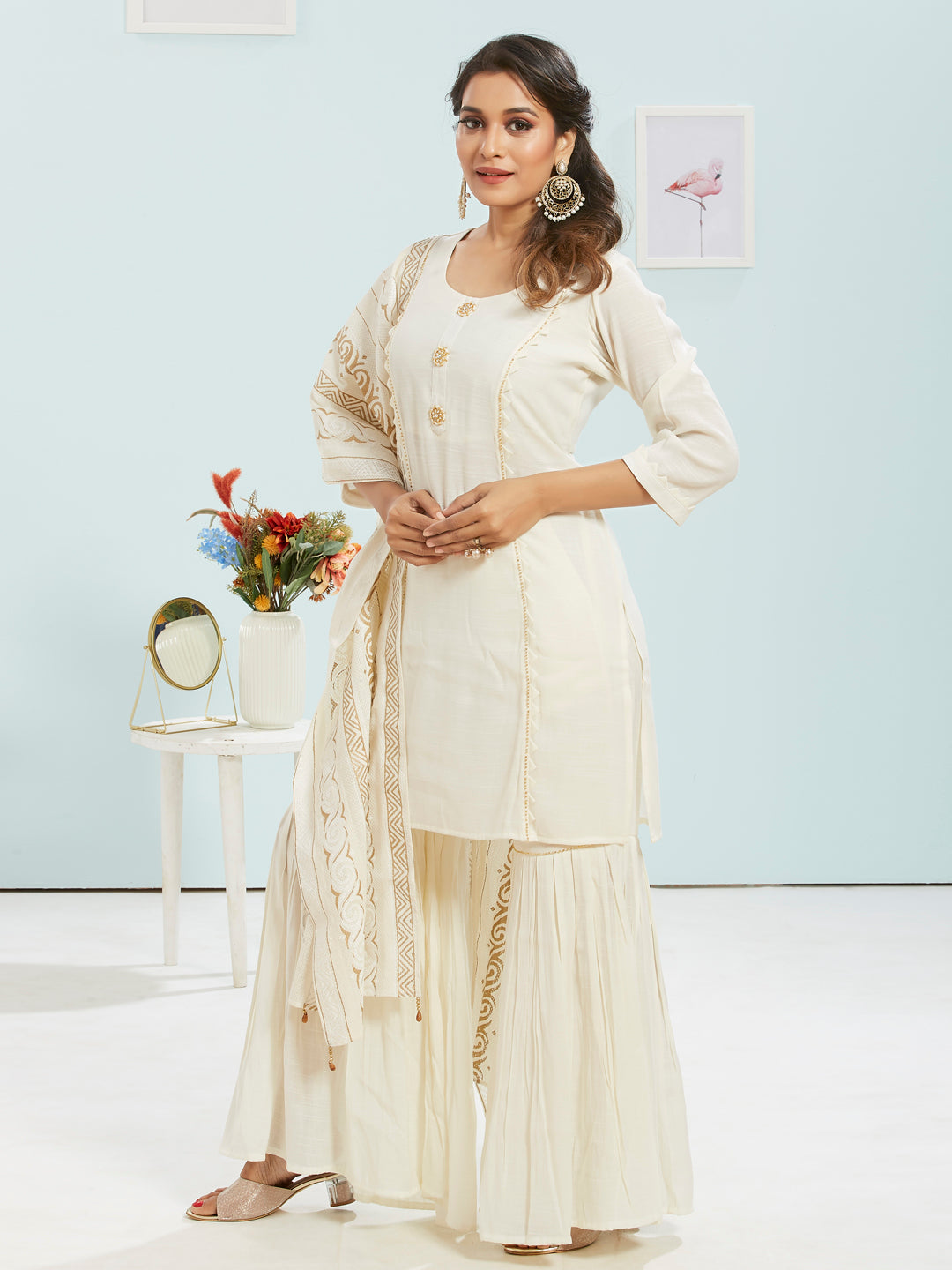 Embroidered Gharara Set With Dupatta