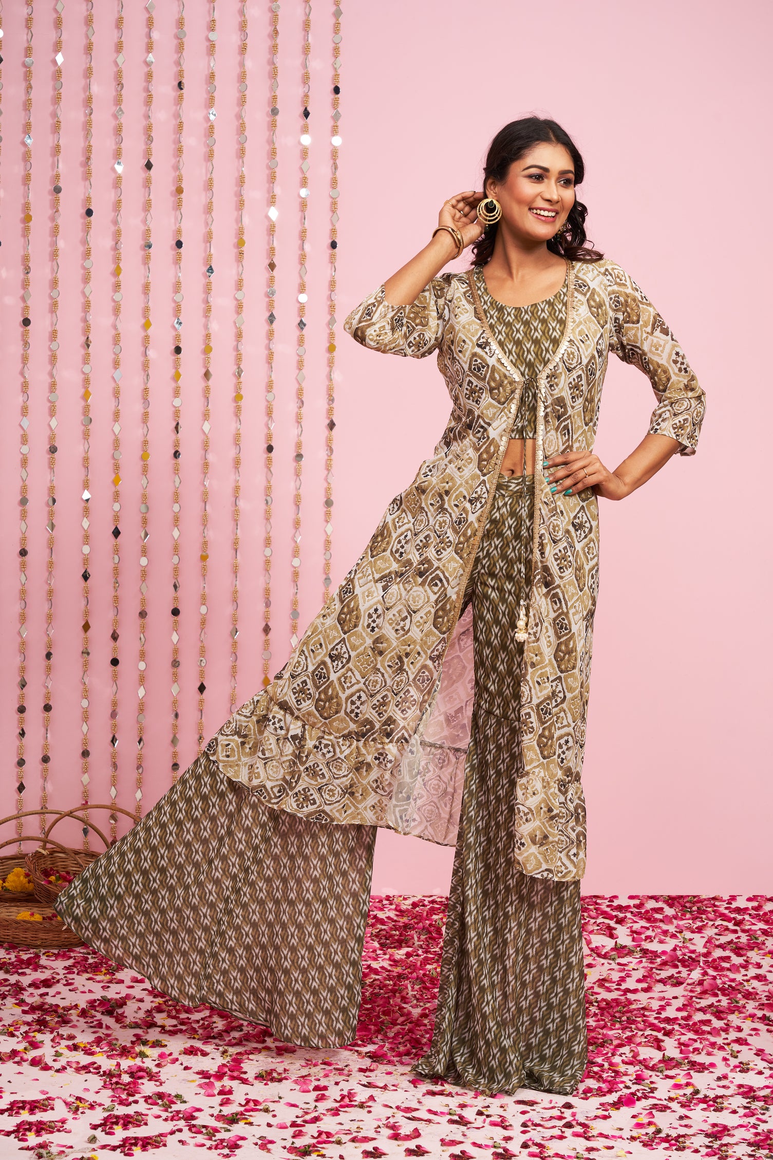 Pink georgette crop top style palazzo suit - G3-WSS38881 | G3fashion.com