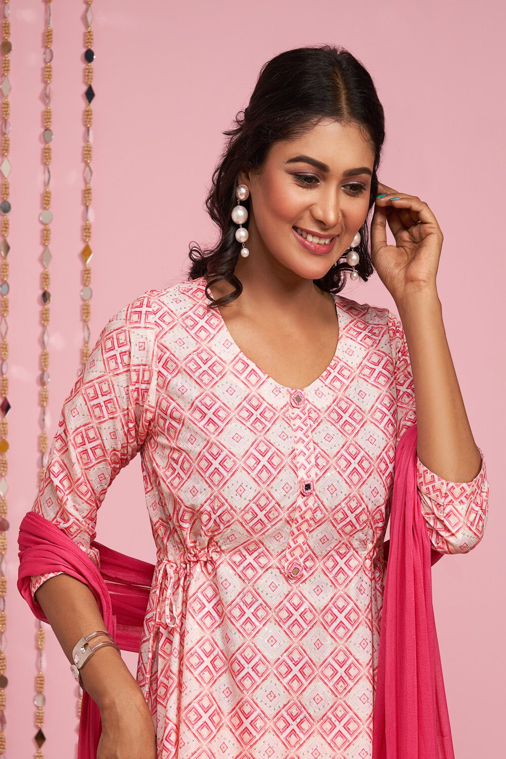 Sequence Weaved Printed Kurti Set With Dupatta