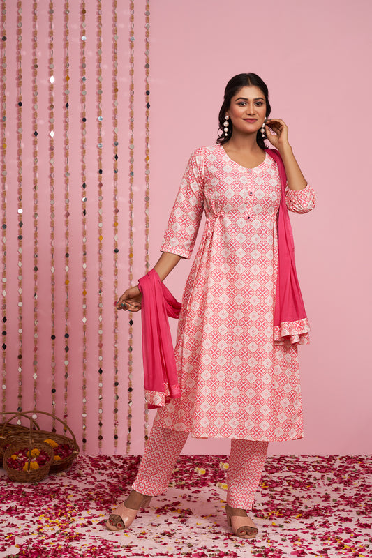 Sequence Weaved Printed Kurti Set With Dupatta