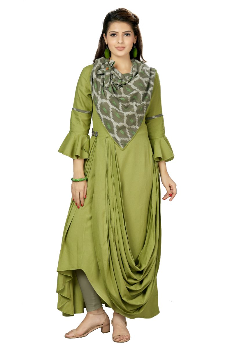 Fusion Wear Kurti with Attached Scarf