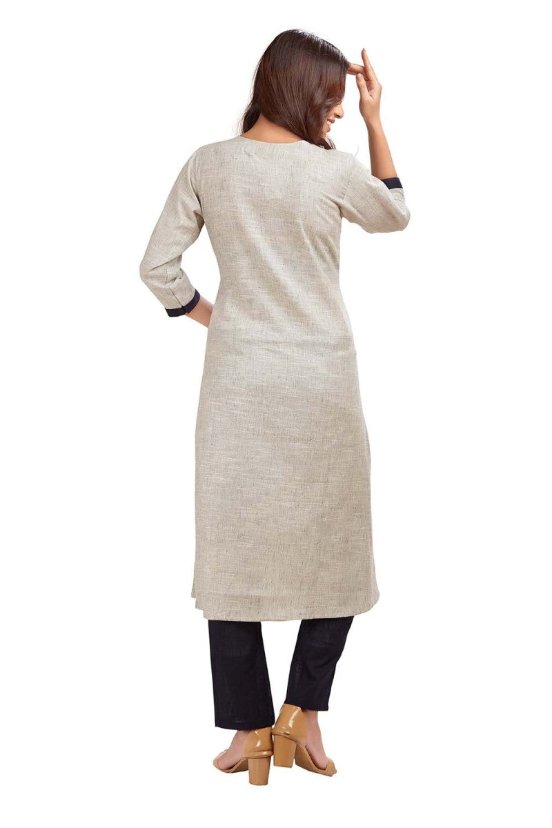 Plain Straight Kurti With Pant In Cotton Linen