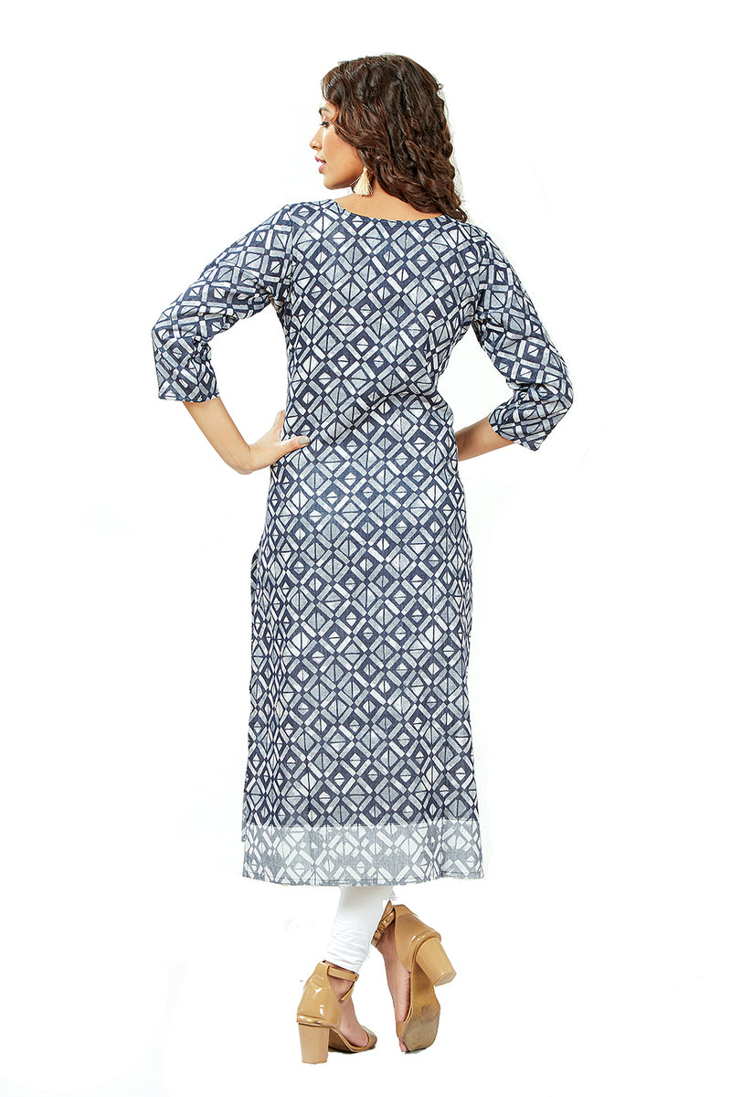 Self Weave Patterned Straight Kurti In Cotton