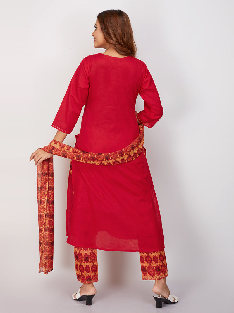 Simply Elegant Kurti Set With Printed Pant And Dupatta