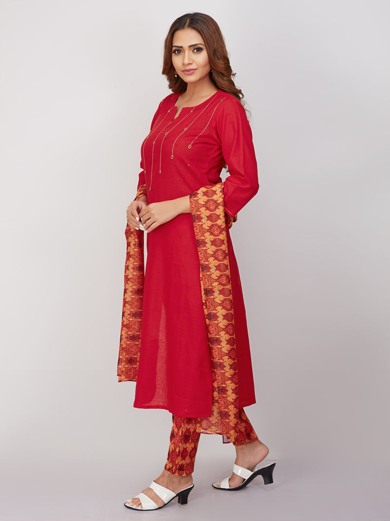 Simply Elegant Kurti Set With Printed Pant And Dupatta